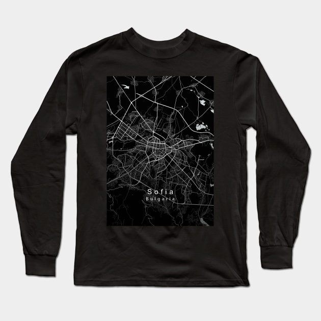 Sofia Bulgaria City Map dark Long Sleeve T-Shirt by Robin-Niemczyk